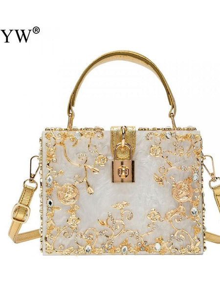 Jeweled Crystal Acrylic Handbags Women 2022 Fashion Flower Shoulder Bag