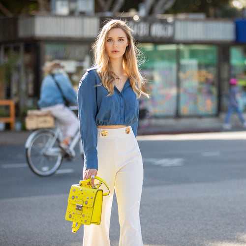 Load image into Gallery viewer, SUSU The Hollywood Backpack Purse Leather Yellow
