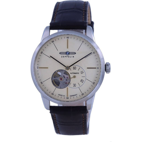 Load image into Gallery viewer, Zeppelin Flatline Open Heart Cream Dial Leather Strap Automatic 7364-5 Men&#39;s Watch
