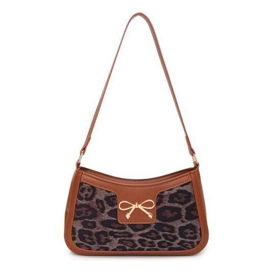 Bow Leopard PU Leather Handbag - A Statement of Elegance and Style