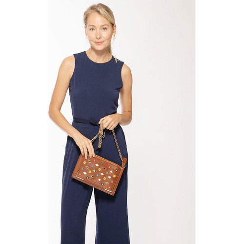 Load image into Gallery viewer, Studded Crossbody Brown Clutch
