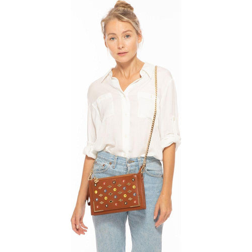 Load image into Gallery viewer, Studded Crossbody Brown Clutch
