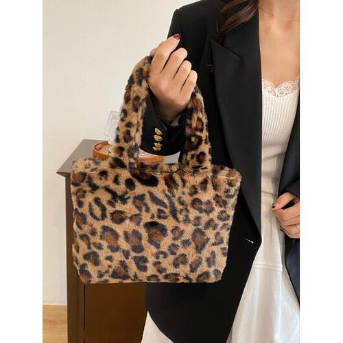 Load image into Gallery viewer, Leopard Fluff Handbag with Zip - A Touch of Opulence
