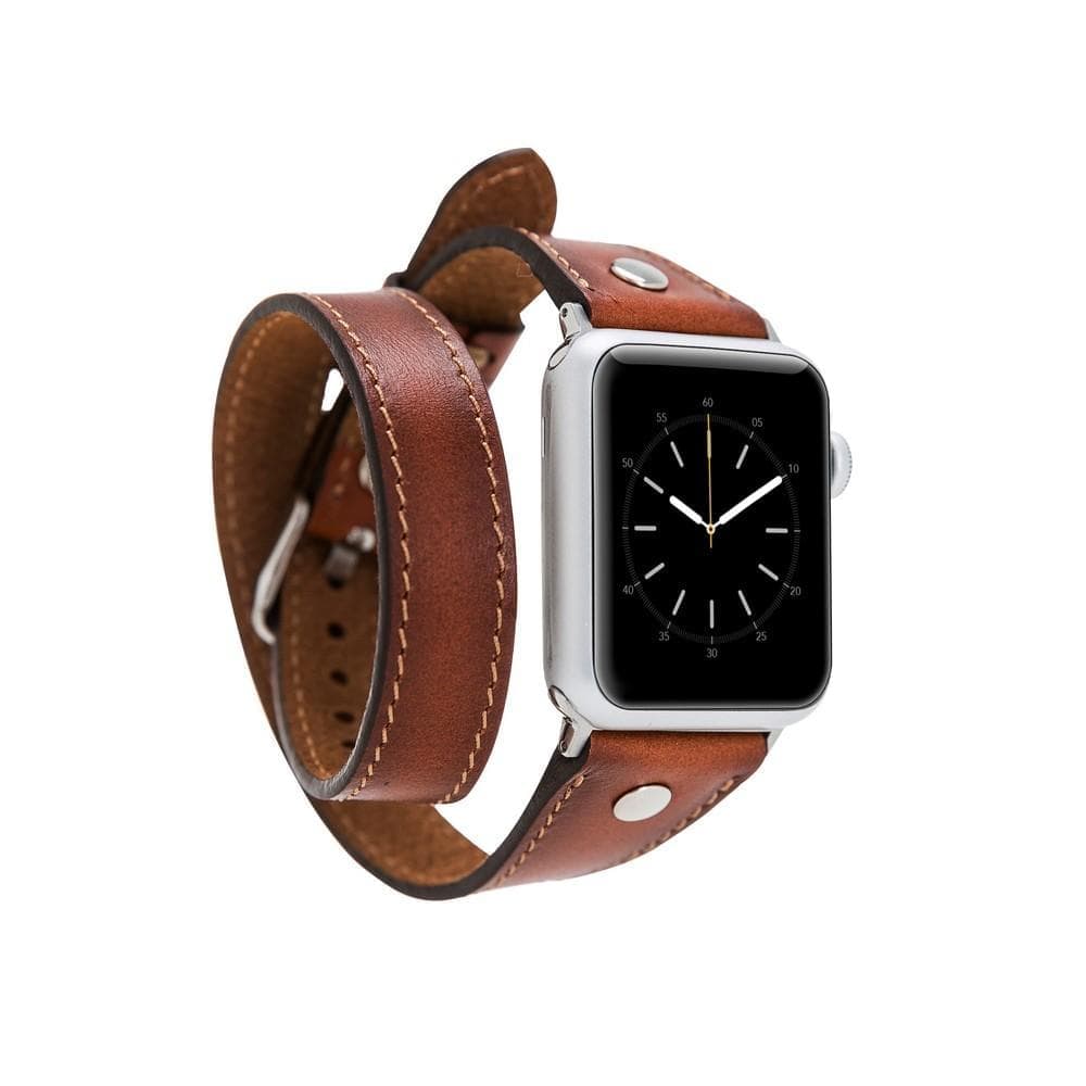 Hector Double Tour Leather Apple Watch Band with Silver Trok-7