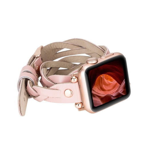 Load image into Gallery viewer, Peggy Ferro Braided Double Tour Rose Gold Trok Style Genuine Leather Apple Watch Band-7
