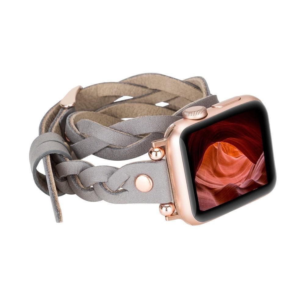Peggy Ferro Braided Double Tour Rose Gold Trok Style Genuine Leather Apple Watch Band-10
