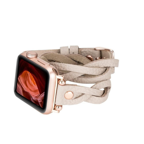 Load image into Gallery viewer, Peggy Ferro Braided Double Tour Rose Gold Trok Style Genuine Leather Apple Watch Band-5
