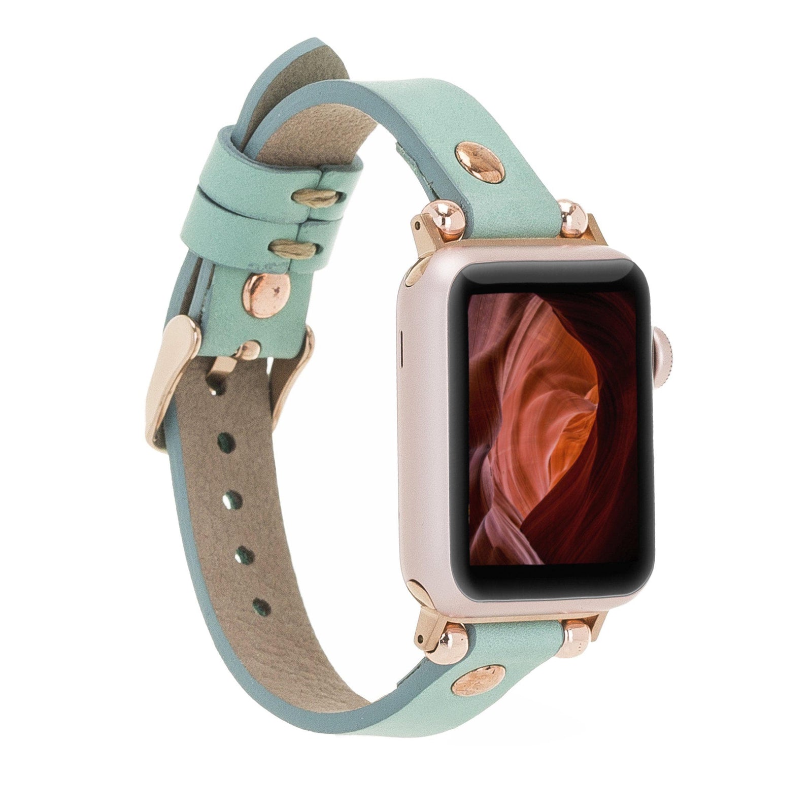 Ferro Leather Apple Watch Band with Rose Gold Trok-0