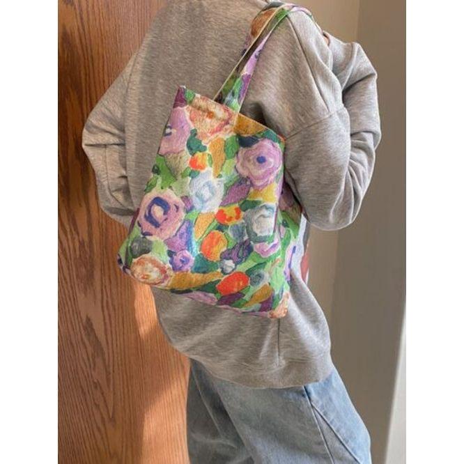 Elegant Printed Canvas Handbag with Zipper