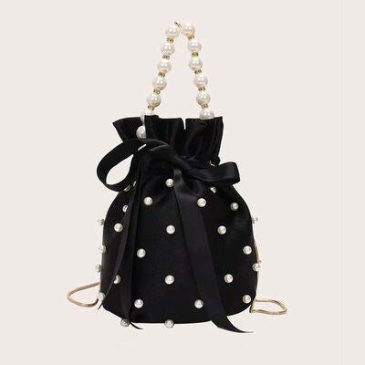 Pearl Detail Solid Color Bucket Bag