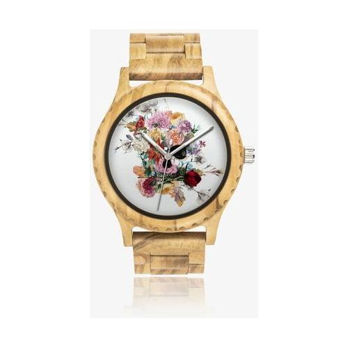 Load image into Gallery viewer, Jacki Easlick Floral Skull Italian Olive Lumber Wooden Watch
