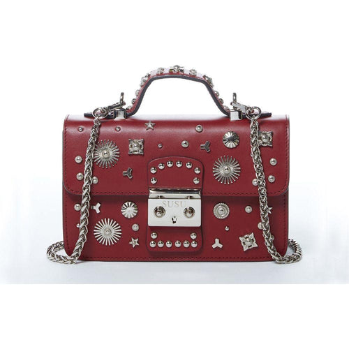 Load image into Gallery viewer, SUSU The Hollywood Studded Leather Crossbody Bag in Burgundy
