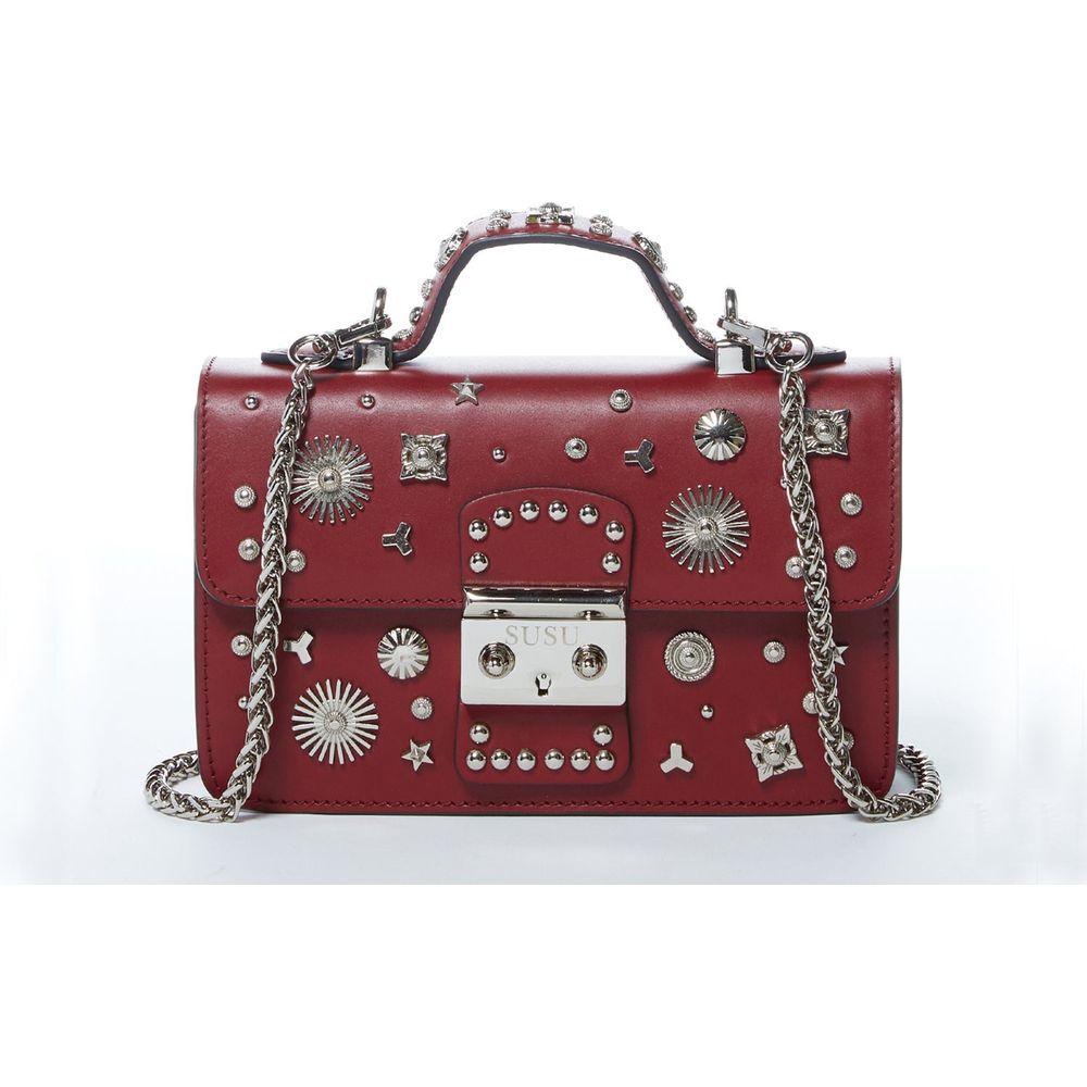 SUSU The Hollywood Studded Leather Crossbody Bag in Burgundy