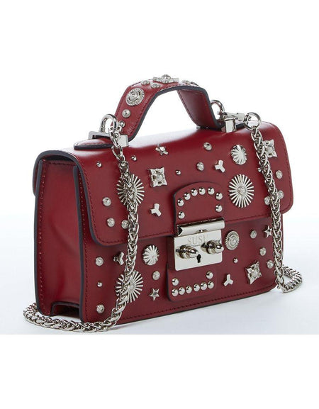 SUSU The Hollywood Studded Leather Crossbody Bag in Burgundy