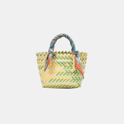 Load image into Gallery viewer, Contrast Woven Handbag with Ribbon
