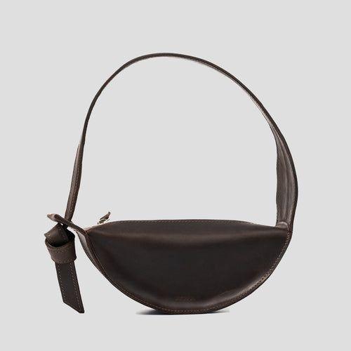 Designer Handbags - Crescent Shoulder Bag in Dark Brown