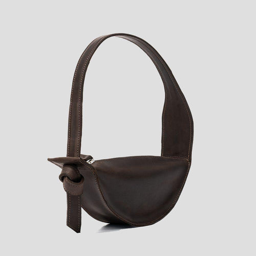 Load image into Gallery viewer, Designer Handbags - Crescent Shoulder Bag in Dark Brown
