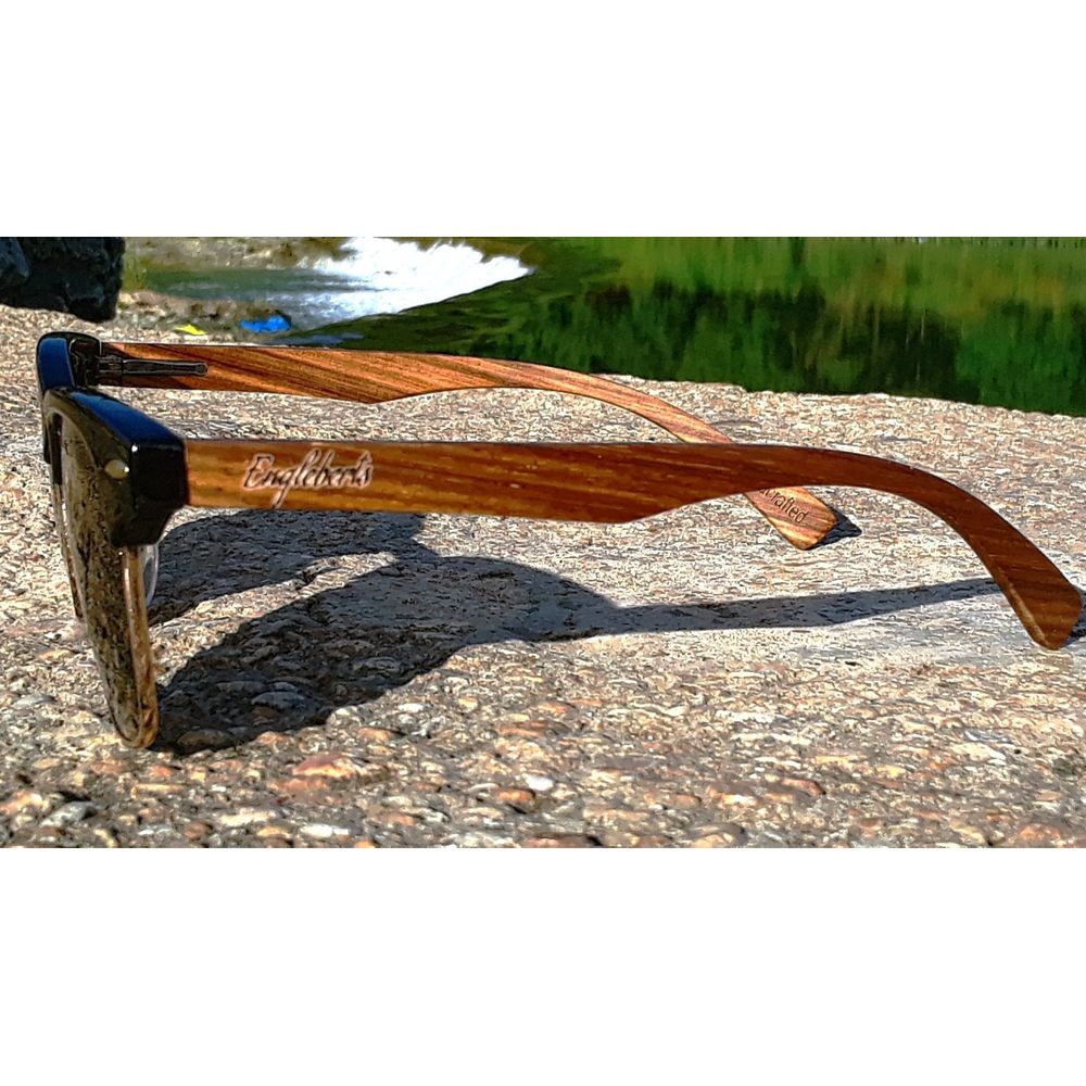 Real Walnut Wood Club Style Sunglasses, Polarized Lenses