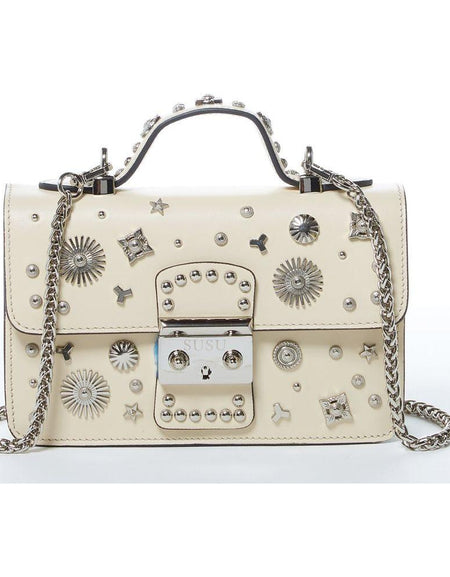 SUSU The Hollywood Leather Crossbody with Studs in Vanilla Custard