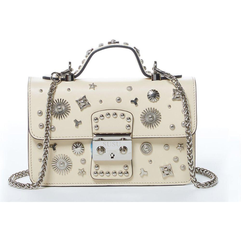 SUSU The Hollywood Leather Crossbody with Studs in Vanilla Custard