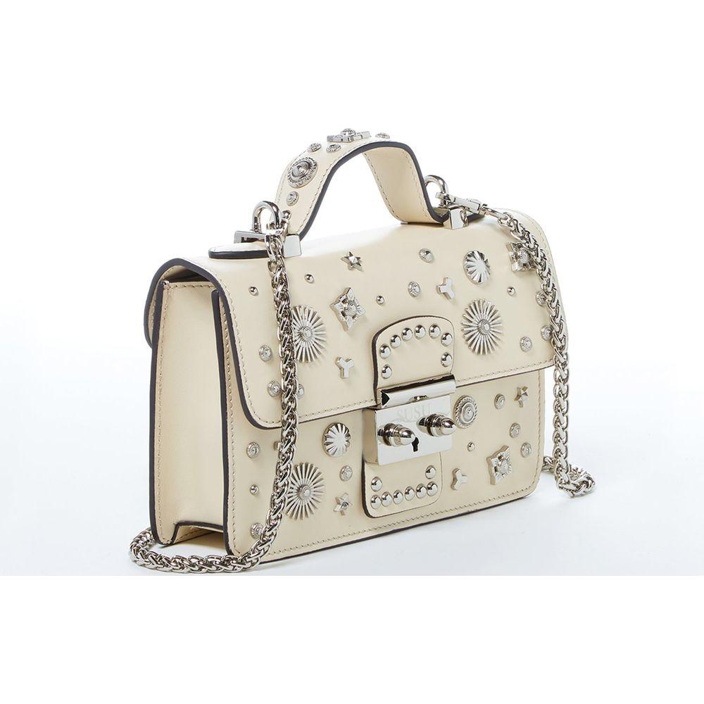 SUSU The Hollywood Leather Crossbody with Studs in Vanilla Custard