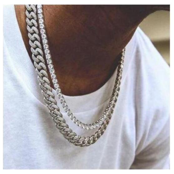 Gold Rainmaker 18mm Cuban with Bracelet Rock Tennis Choker and Bracelet