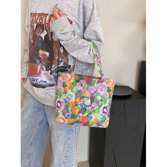 Elegant Printed Canvas Handbag with Zipper