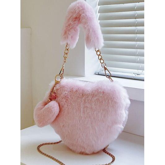 Luxurious Heart Shape Faux Fur Handbag