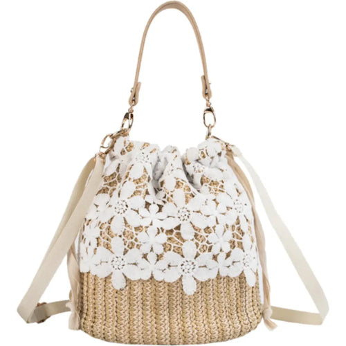 Load image into Gallery viewer, Luxurious Summer Crossbody Straw Bucket with Lace
