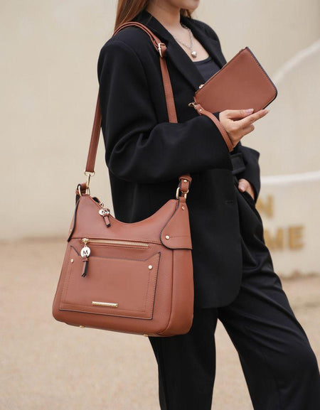 Mia K Maeve Vegan Leather Women Shoulder Bag with Wristlet Pouch
