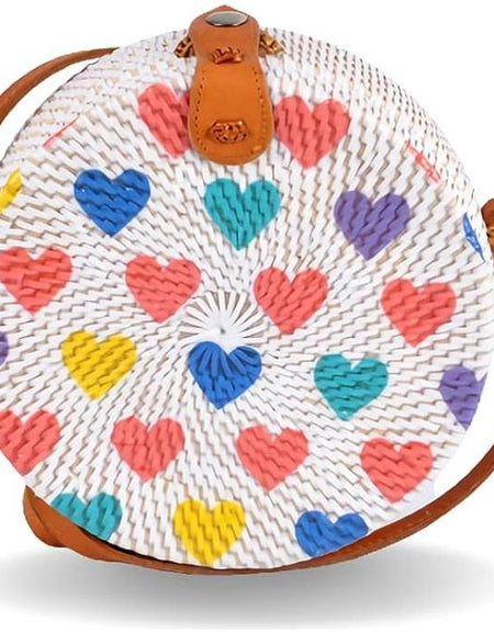 Bali Handwoven Round Rattan Bag with Leather Strap