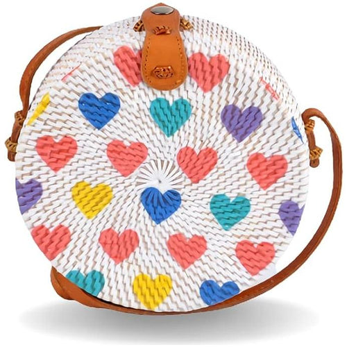 Load image into Gallery viewer, Bali Handwoven Round Rattan Bag with Leather Strap
