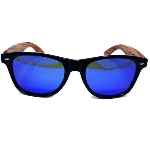 Load image into Gallery viewer, Zebrawood Sunglasses with Blue Polarized Lenses and Case
