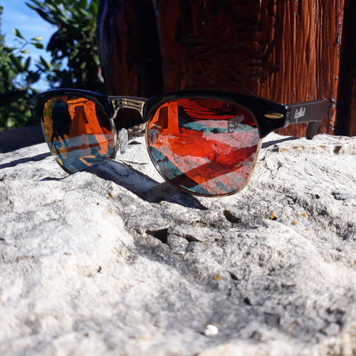 Load image into Gallery viewer, Black Bamboo Club Sunglasses, Polarized Sunset Lenses, HandCrafted
