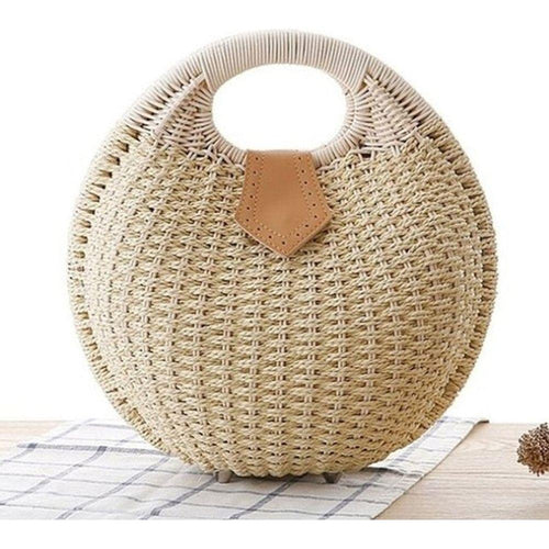 Load image into Gallery viewer, Coseey Top Handle Wicker Handbag in Round Shape
