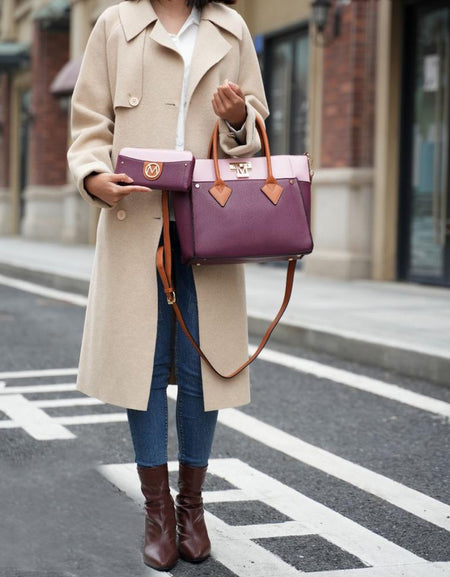 Mia K Brynlee Color-Block Vegan Leather Women Tote Bag with Wallet