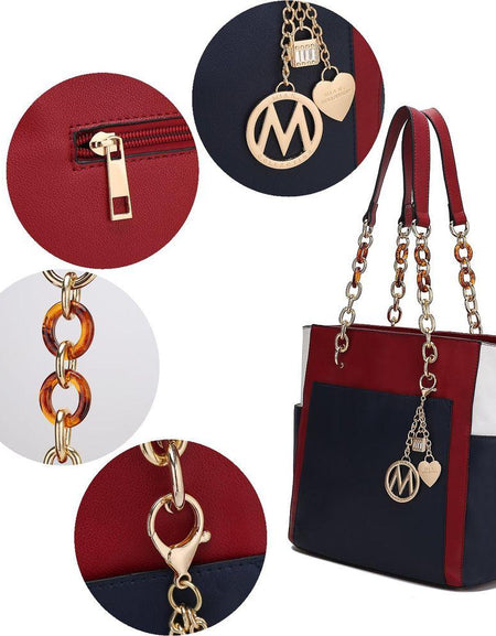 Rochelle Vegan Color Block Vegan Leather Women Tote Bag with Wristlet