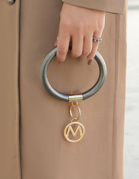 Jasmine Vegan Leather Women Bangle Wristlet Keychain set