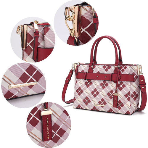 Load image into Gallery viewer, Vivian Plaid Vegan Leather Women Satchel Bag
