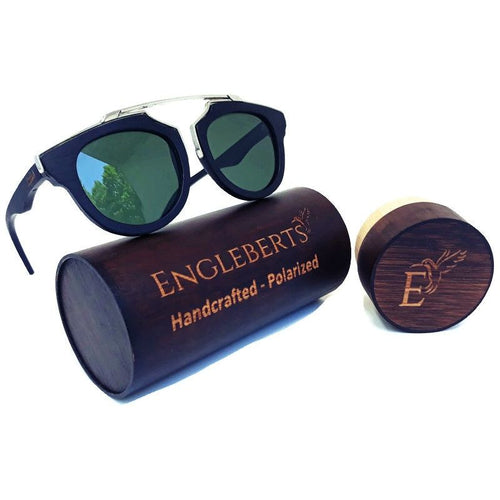 Load image into Gallery viewer, Black Wood and Silver Trim Sunglasses, G15 Lenses with Bamboo Case
