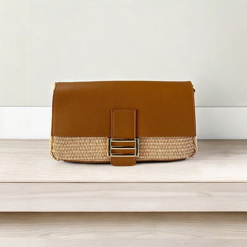 Load image into Gallery viewer, Woven Raffia and Genuine Leather Italian Leather Clutch Bag, Crossbody
