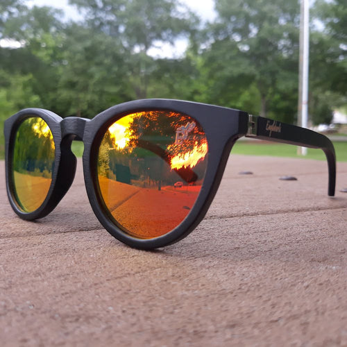 Load image into Gallery viewer, Sunset Mirror Lenses Polarized with Full Frame Black Bamboo and Case
