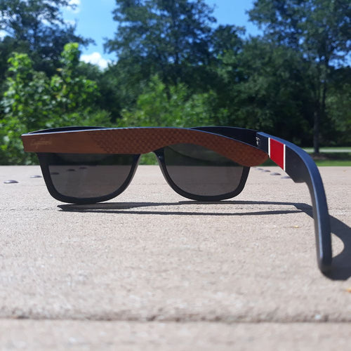 Load image into Gallery viewer, Red Stripe Two Tone Sunglasses Engraved and Polarized With Case
