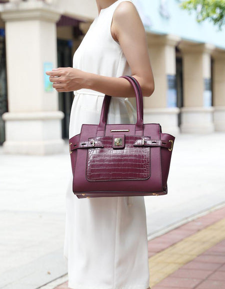 Isla Crocodile Embossed Satchel Handbag in Luxe Vegan Leather