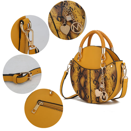 Load image into Gallery viewer, Camille Faux Snakeskin Vegan Leather Women Round Crossbody Bag
