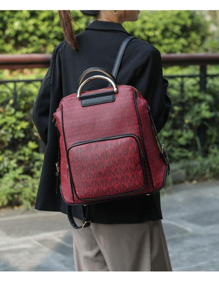 June M logo Printed Vegan Leather Women Backpack