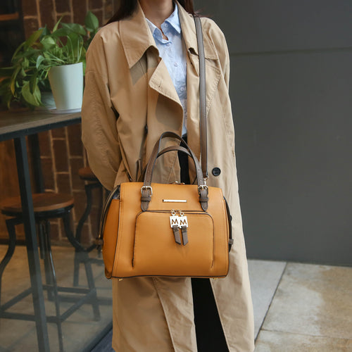 Load image into Gallery viewer, Elise Vegan Leather Color-block Women Satchel Bag - A Luxurious Companion for the Modern Woman
