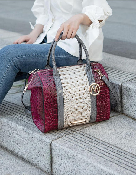 Ember Faux Crocodile-Embossed Vegan Leather Satchel Bag