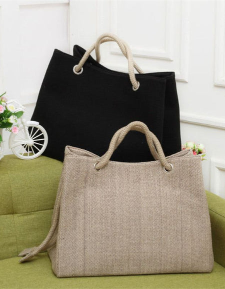 Solid Woven Stylish Collapsible Handbag - Khaki or Black