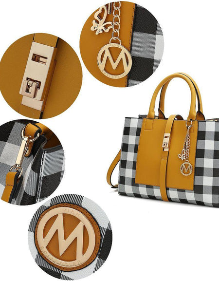 Yuliana Checkered Satchel Bag with Wallet